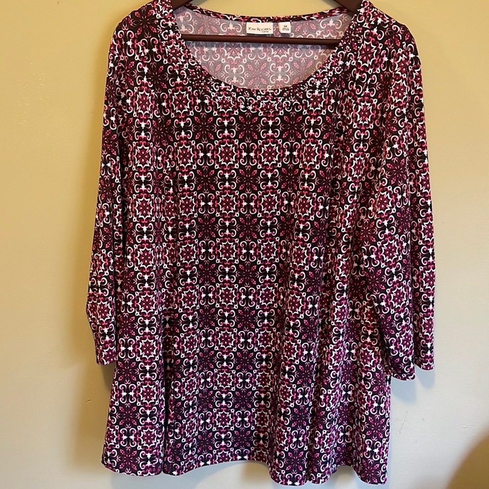 Kim Rogers curvy tunic size 3X burgundy/pink